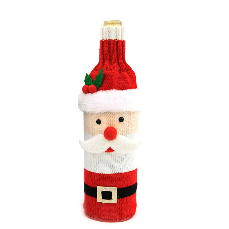 2024 Christmas Knitted Wool Red Wine Bottle Cover Ornament Table Dress Up Home Christmas Decor Hotel Restaurant Festivals Decor