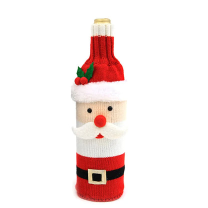 2024 Christmas Knitted Wool Red Wine Bottle Cover Ornament Table Dress Up Home Christmas Decor Hotel Restaurant Festivals Decor