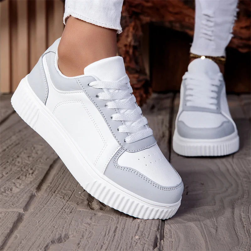 ZERJER Unisex Sneakers, New Arrival Large Size Classic Retro Men's Sports Skate Shoes, White Thick-Soled Tennis Shoes, Solid Col