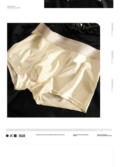 1/3PCS Men's Cool Ice Silk Boxers Shorts Summer Satin-like Solid Underpants Skin Friendly Breathable Mesh Crotch Male Underwear