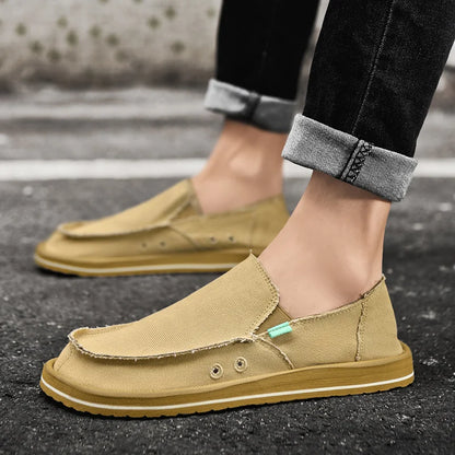 2025 New Spring Handmade Canvas Casual Men Shoes Design Fashion Sneakers Man Loafers Breathable Low Top Flat Shoes Soft Driving