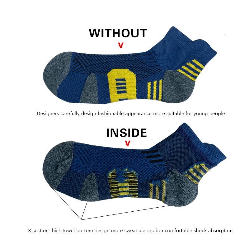3 Pairs Profession Sports Socks For Man Marathon Compress Socks Men Running Socks  Thick Towel Bottom Short Socks Man Sox Gift