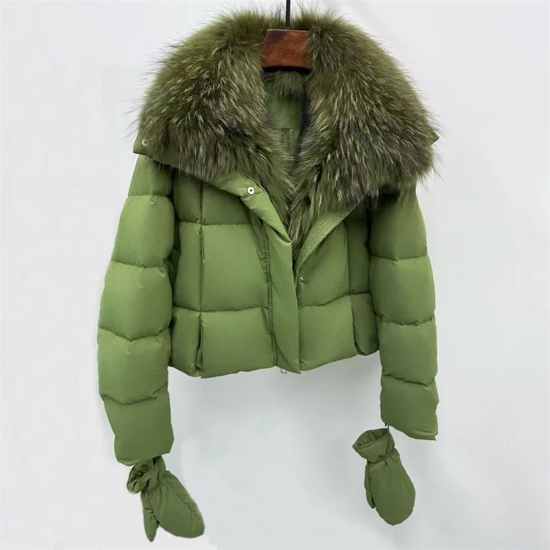 Women's winter jacket New detachable fox fur collar down coats for winter 2025 white duck down filled warm thick coat outerwears