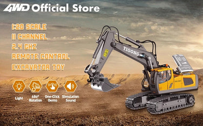 4WD Remote Control Excavator 4x4 Alloy Dump Truck Bulldozer Radio Model RC Car Construction Vehicle with Lights Sound Toy Gift