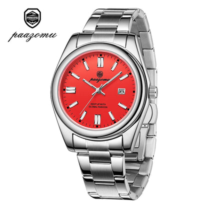 2026 PAAZOMU Fashion Men Stainless Steel Watch Luxury Calendar Quartz Wrist Watch Business Watches Man Clock relogio masculino