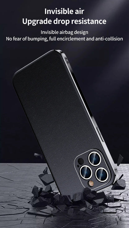 LANGSIDI Luxury Ultra Thin Shockproof Leather Case For iPhone 17 16 Pro Max 15 Plus 14 13 12 11 Air Lens Protective Cover