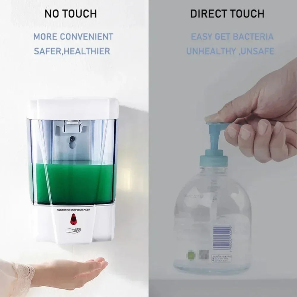 Automatic Touchless Soap Dispenser 700ml, Wall-Mounted Large Capacity Battery-Operated Sensor Hand Washer for Bathroom Kitchen
