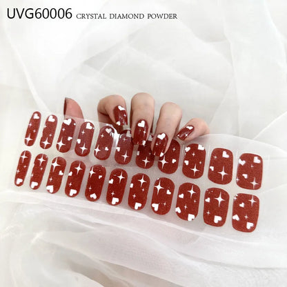 20/22Tips UV Semi cured Gel Nail Stickers Waterproof Long Lasting Full Gel Nail Wraps Press On Nail Decal DIY Manicure