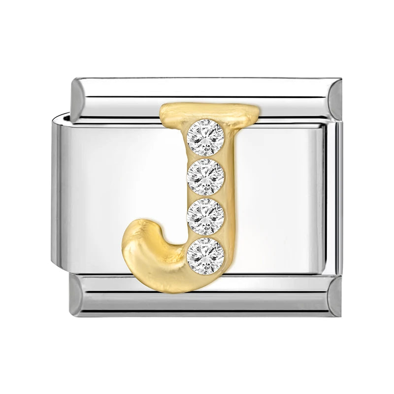 New Girls Italian Bracelet 26 English Letters Charm Stainless Steel Bangle Gold Color Inlaid Zirconia DIY Making Jewelry Gifts
