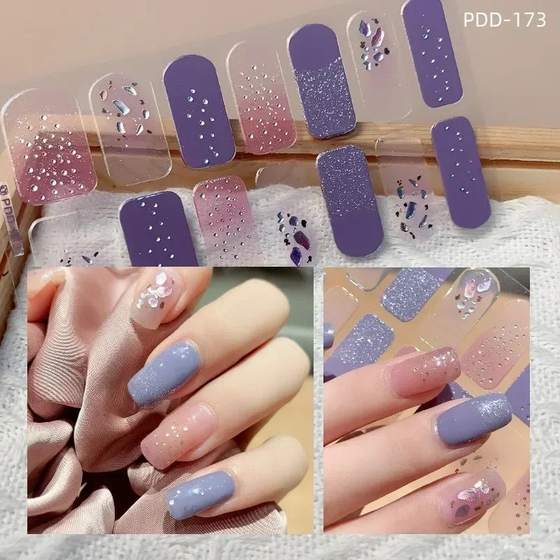 1PC Gel Nail Sticker Patch Slider Flower Gradient Color Back Glue Full Cover Waterproof Gel Nail Sticker UV Lamp Curing Manicur