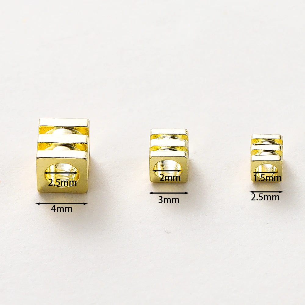 20pcs/lot 14K 18K Gold Square Loose SpacerBrass Beads Necklace Bracelet Beading Seeds For DIY Earing Charms Making Findinds
