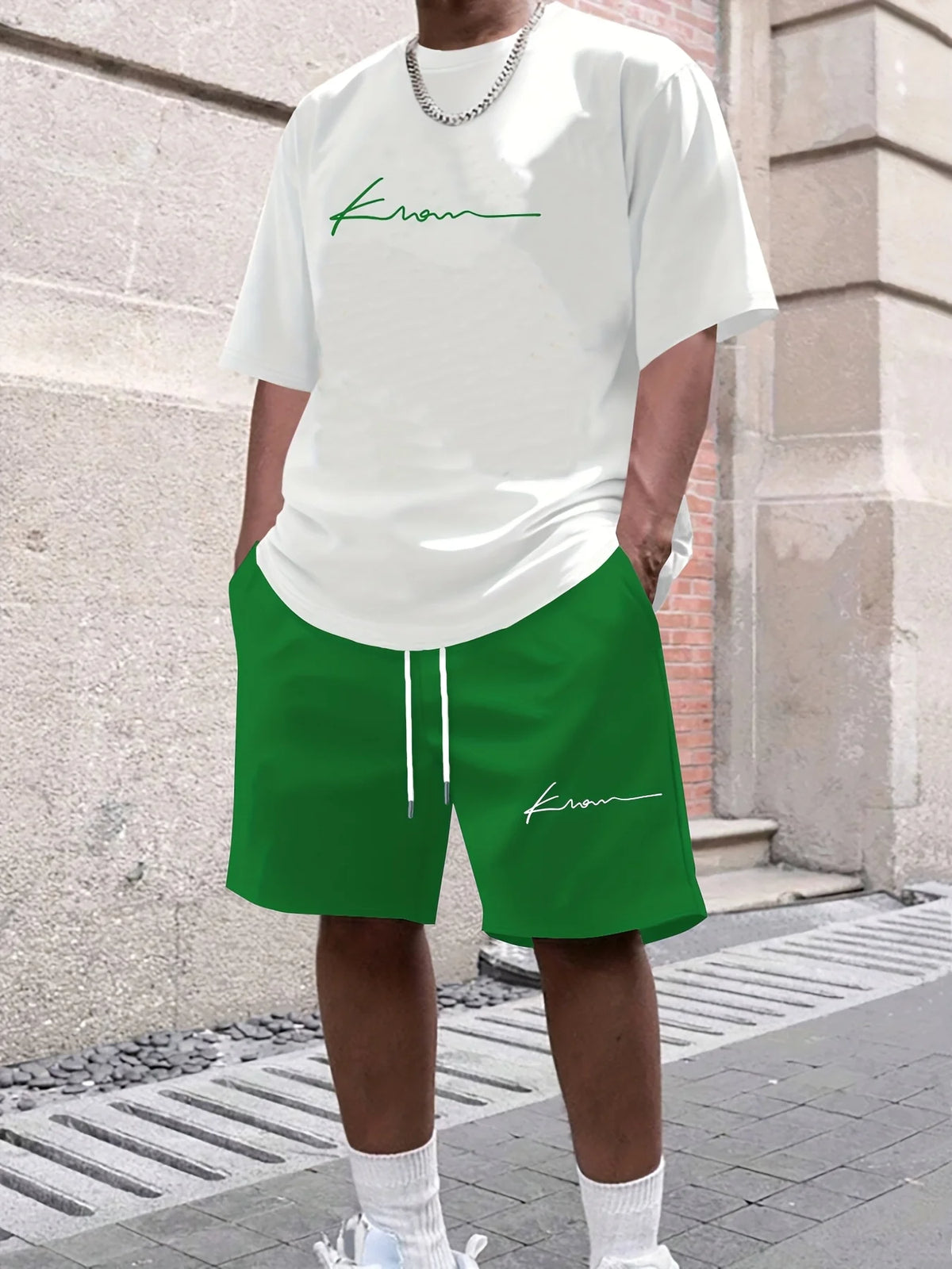 2026 Summer Casual Short-Sleeve Fashionable Breathable Sports Set Loose-Fit Quick-Dry Men's Short-Sleeve Hip-Hop Bear Print Set
