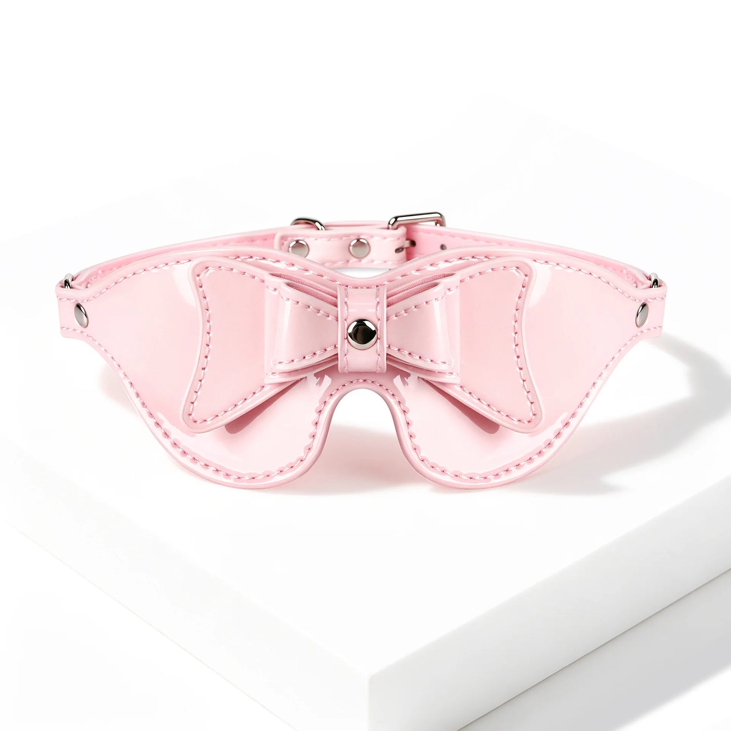 Adult Pink Bow Blindfold Sex Games PU Leather Fetish BDSM Eye Mask For Men Women 18+ Exotic Costumes Sexy Party Club Coslay Mask