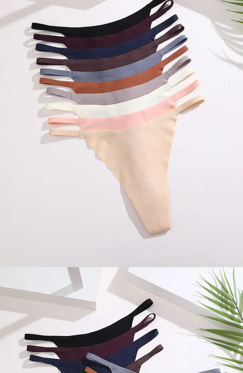 4PCS/Set Silk Seamless Thongs for Women Sexy Low Rise Panties Female Ultra Thin Breathable Underwear G-String T-Back Underpants