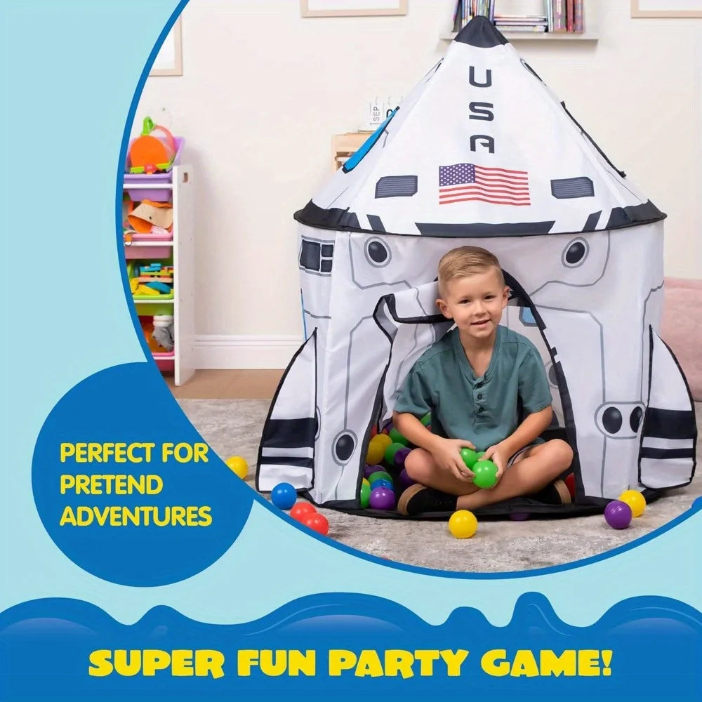 JOYFY Rocket Ship Play Tents Set Pop up Play house with Tunnel 3-Piece Play Tent for Kids Pretend Play Birthday Gift