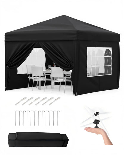 Garvee Heavy Duty 3x3m Folding Gazebo with 4 Sidewalls – Waterproof Outdoor Canopy Tent, UPF 50+ UV Protection – Adjustable Height, Easy Setup, Wheeled Carry Bag, Stakes, Ropes, Sandbags – Garden