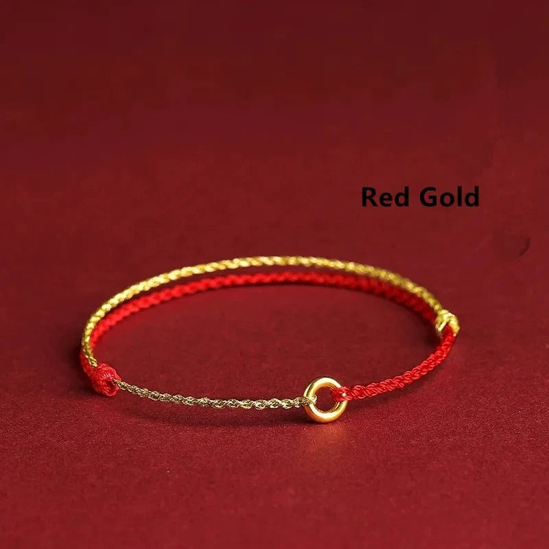Hand Braided Red Rope Bracelet Copper Lucky Bead Hand Rope Couple Bracelet Simple Buckle Ethnic Original Female Accessory