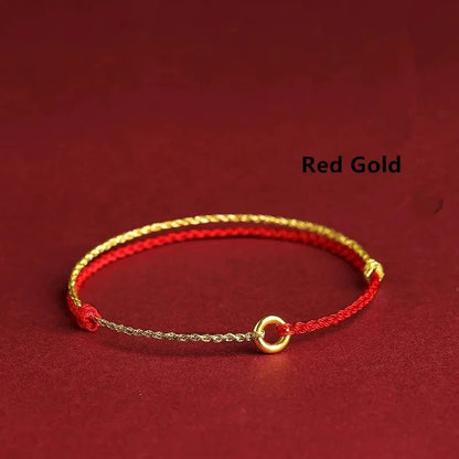 Hand Braided Red Rope Bracelet Copper Lucky Bead Hand Rope Couple Bracelet Simple Buckle Ethnic Original Female Accessory