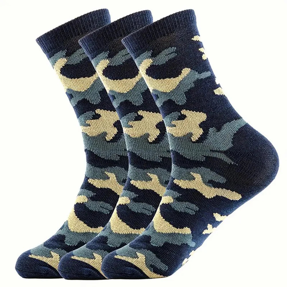 3/12 Pairs Men Camouflage Mid Tube Socks Fashionable Street Style Odor Proof Sweat Absorbing Breathable All Season Casual Socks