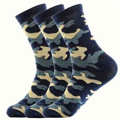 3/12 Pairs Men Camouflage Mid Tube Socks Fashionable Street Style Odor Proof Sweat Absorbing Breathable All Season Casual Socks