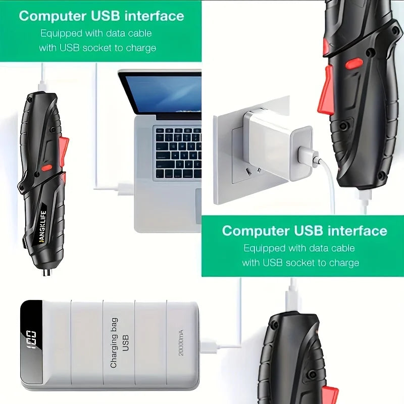 JANGKLIFE Electric Screwdriver Battery Rechargeable Cordless Screwdriver Powerful Impact Wireless Screwdriver Drill
