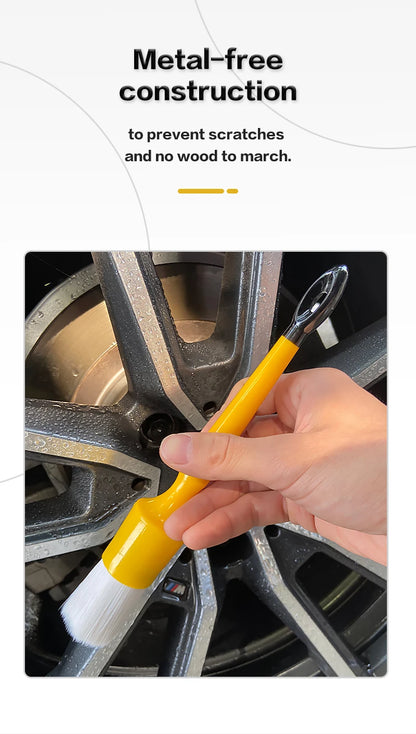 Lucullan Durable But Not Hard 5 PCS Set PBT White Plastic Hair Interior and Wheels Cleaning Tools Car Detailing Brush
