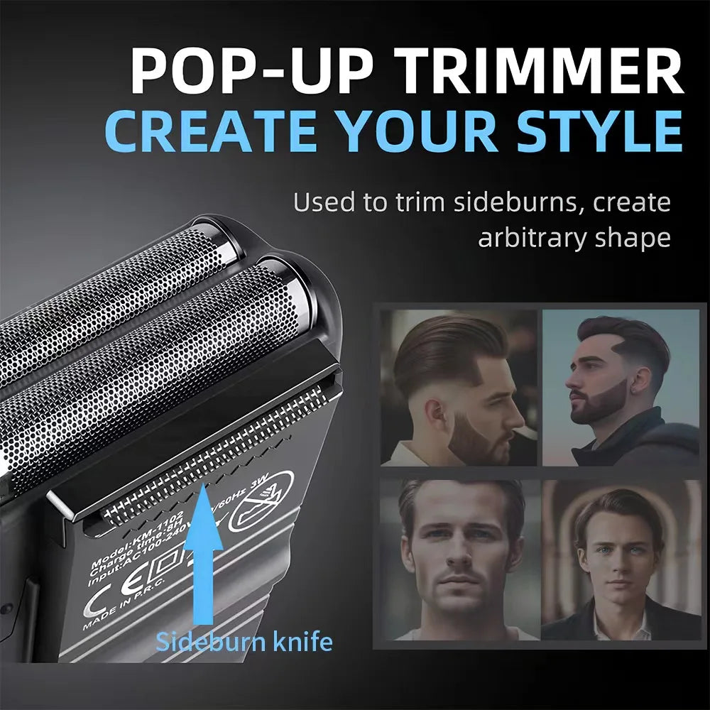 Kemei KM-1102 Rechargeable Cordless Shaver for Men Twin Blade Reciprocating Beard Razor Face Care Multifunction Strong Trimmer