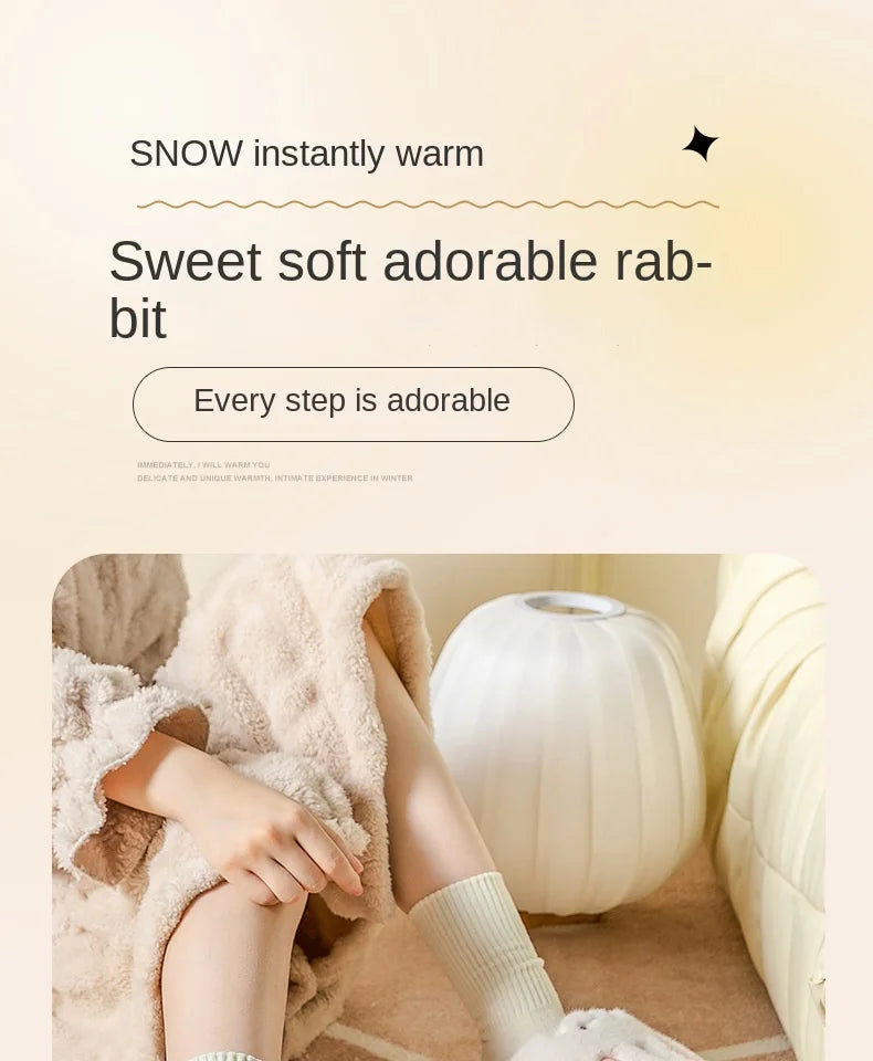 Mo Dou 2022 Winter Warm Women Slippers Waterproof Vamp Cute Rabbit Bear Decoration Indoor Outdoor Shoes Soft Plush Men Slippers