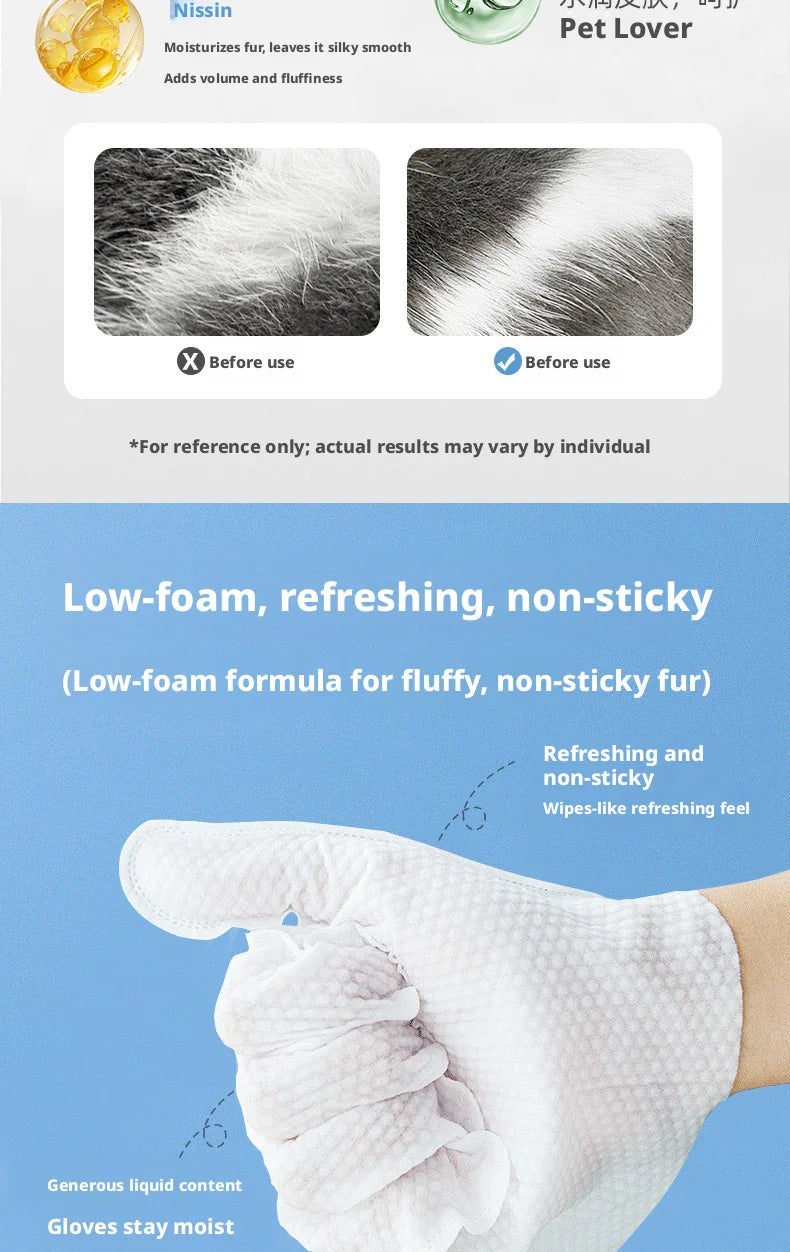 Pet No-Rinse Glove Wipes, 6 Pieces Per Box, 2 Boxes Set, Disposable Deodorizing Grooming Cleaning Gloves for Cats and Dogs