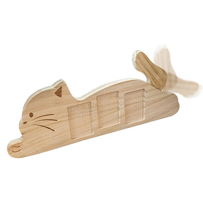 Creative Wooden Cat Photo Frame 3-Photo Desktop Decor Pet Picture Frame with Rotating Tail Personalized Pet Memorial and Gifts