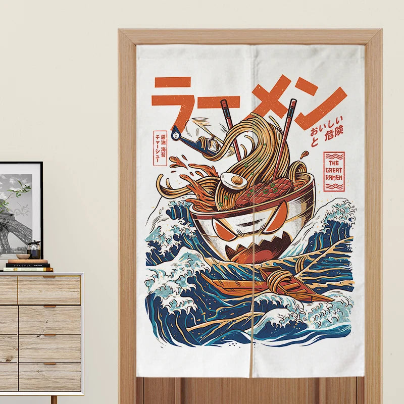 Custom Japanese Resturant Ramen Noren Curtain  Noodles Shop Kitchen Cloth Doorway Curtains Oil Smoke Proof Partition No Punching