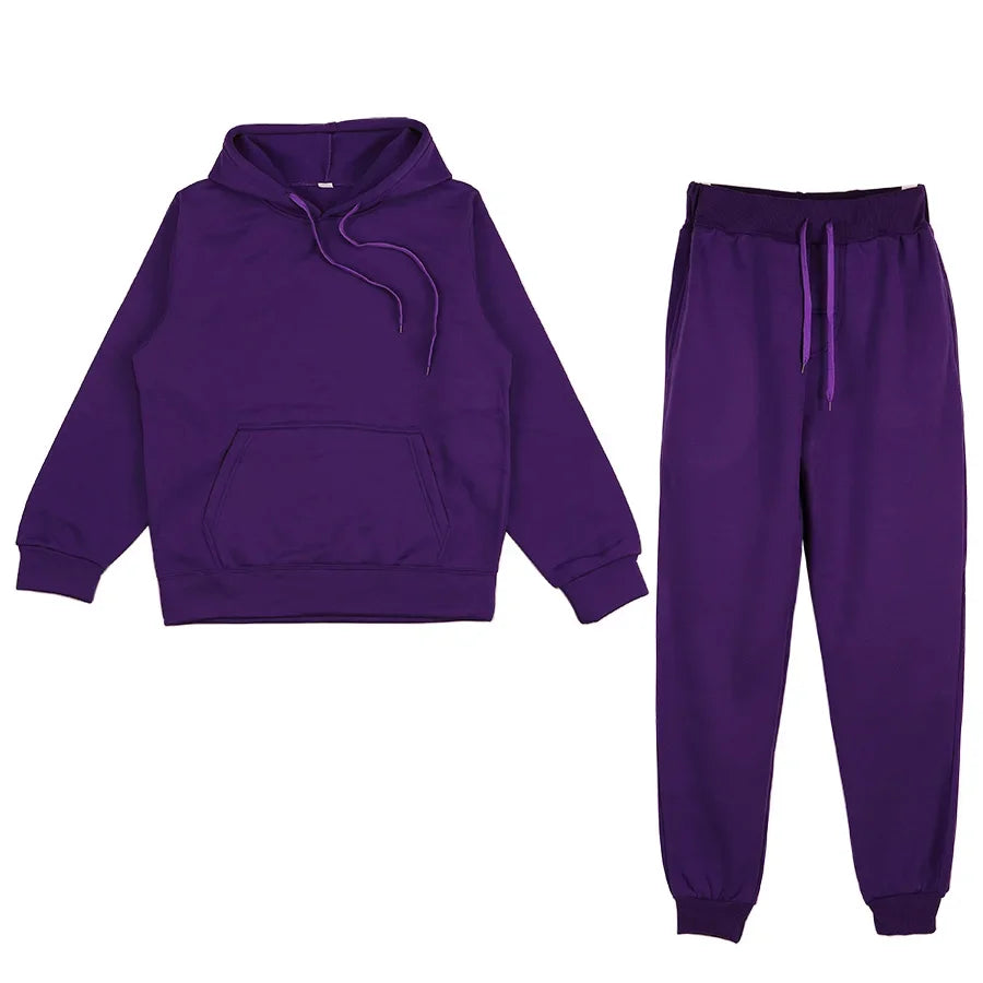 Men's Autumn and Winter New Solid Color Hoodie+pants Two-piece Set Fashionable Casual Sports Set Size S-3XL