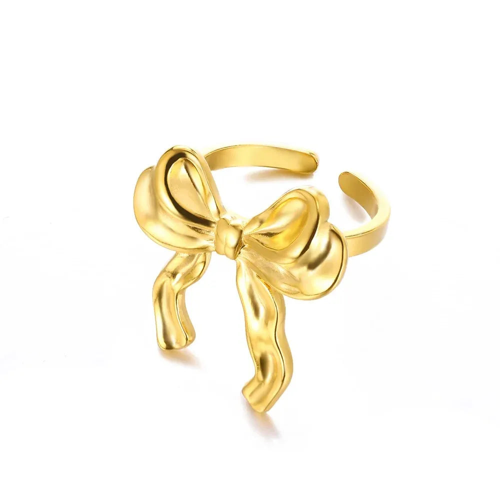 Cute Butterfly Rings For Women Gold Color Stainless Steel Geometric Opening Butterfly Ring Aesthetic Wedding Christmas Jewelry