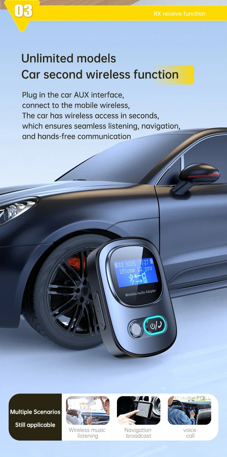 VIKEFON Car AUX Bluetooth Audio Receiver Transmitter TF Card Jack RCA Airplane Wireless Adapter Mic for TV PC Headphone Speaker
