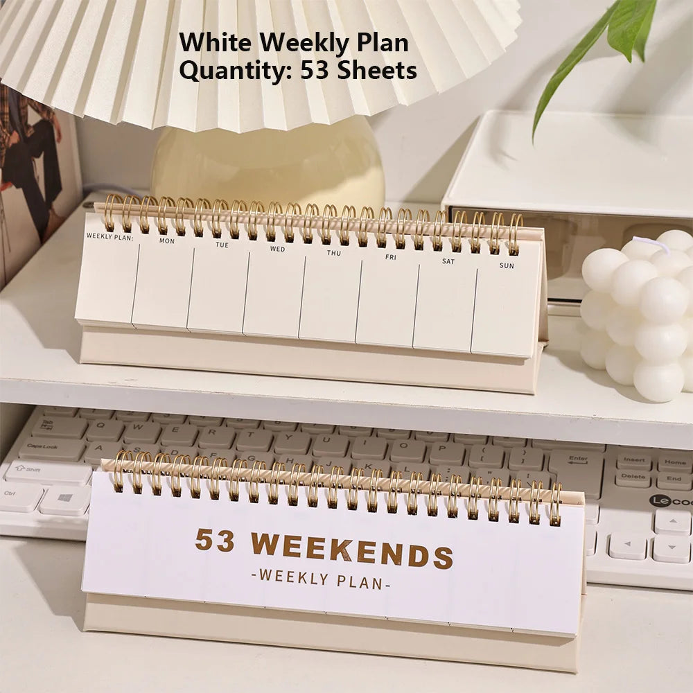 53 sheets Simple Horizontal 53 Weekends Weekly Plan Undated Coil Spiral Weekly Planner Student Schedules Memo Pad Plan Calendar