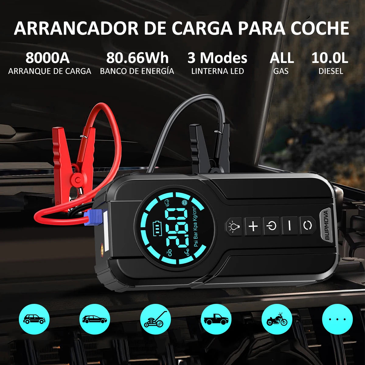 BSMOOM Car Jump Starter Air Compressor With Power Bank 150PSI Air Pump Car Battery Emergency Boosters with LED Light