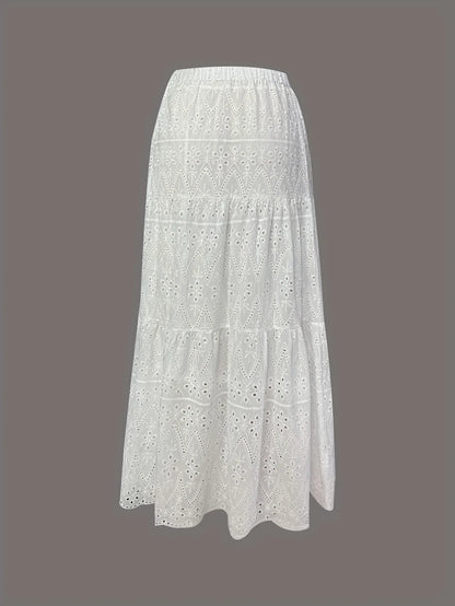 High-waisted Sheer Solid Color A-line Elastic Waist Skirt Women's Summer New Elegant Formal Party Vacation Versatile Maxi Dress