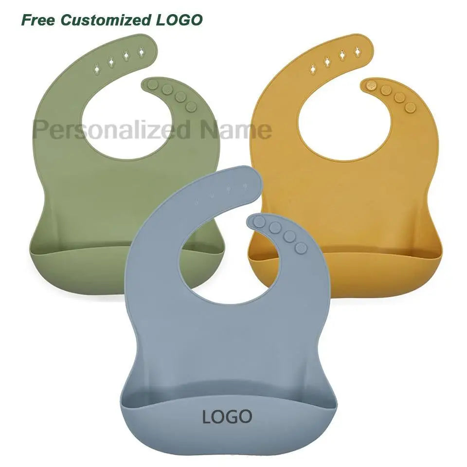 Silicone Baby Bib for Babies & Toddlers Waterproof Silicone Bibs Soft With Food Catcher Pocket for Boys & Girls Free Custom Logo