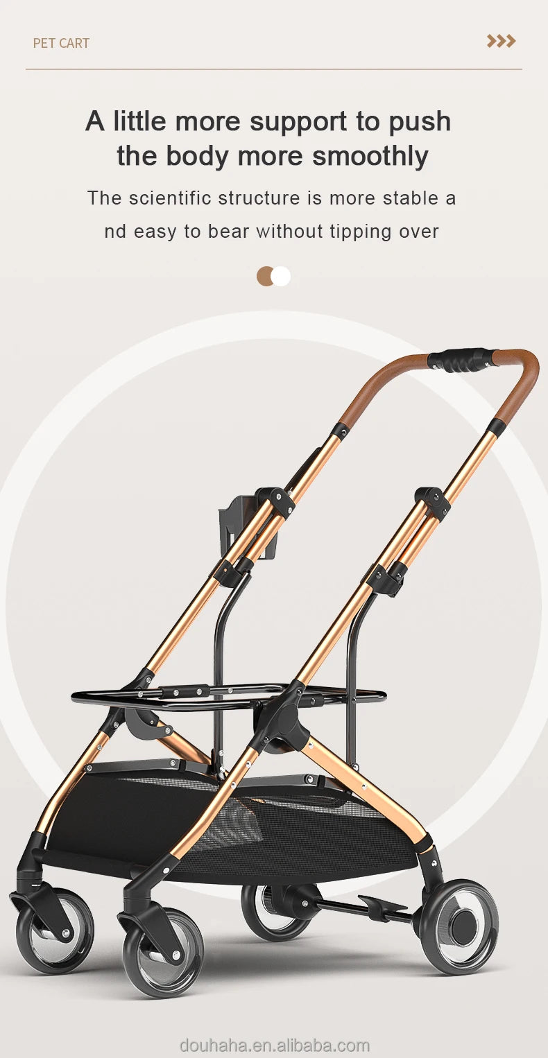 Detachable Pet Cage Portable Aluminum Tube Frame One-Click Folding Stroller for Dogs Cats for Travel & Outdoor Adventures