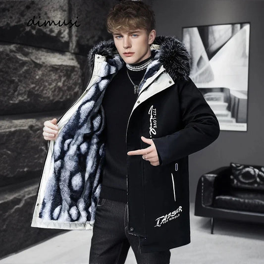 Winter Men's Long Down Jacket Fashion Male Thermal Parkas Coats Casual Men Classic Fur Collar Warm Padded Jackets Clothing 5XL
