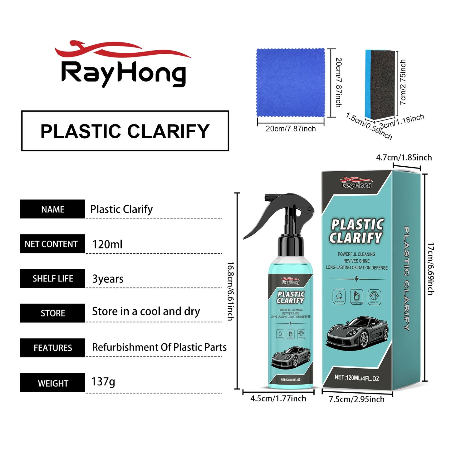 Car Plastic Restorer Spray for Trim, Dashboard/-like/Chrome Renew, Plastic Repairman Headlight Restoration Cleaner Car Detailing