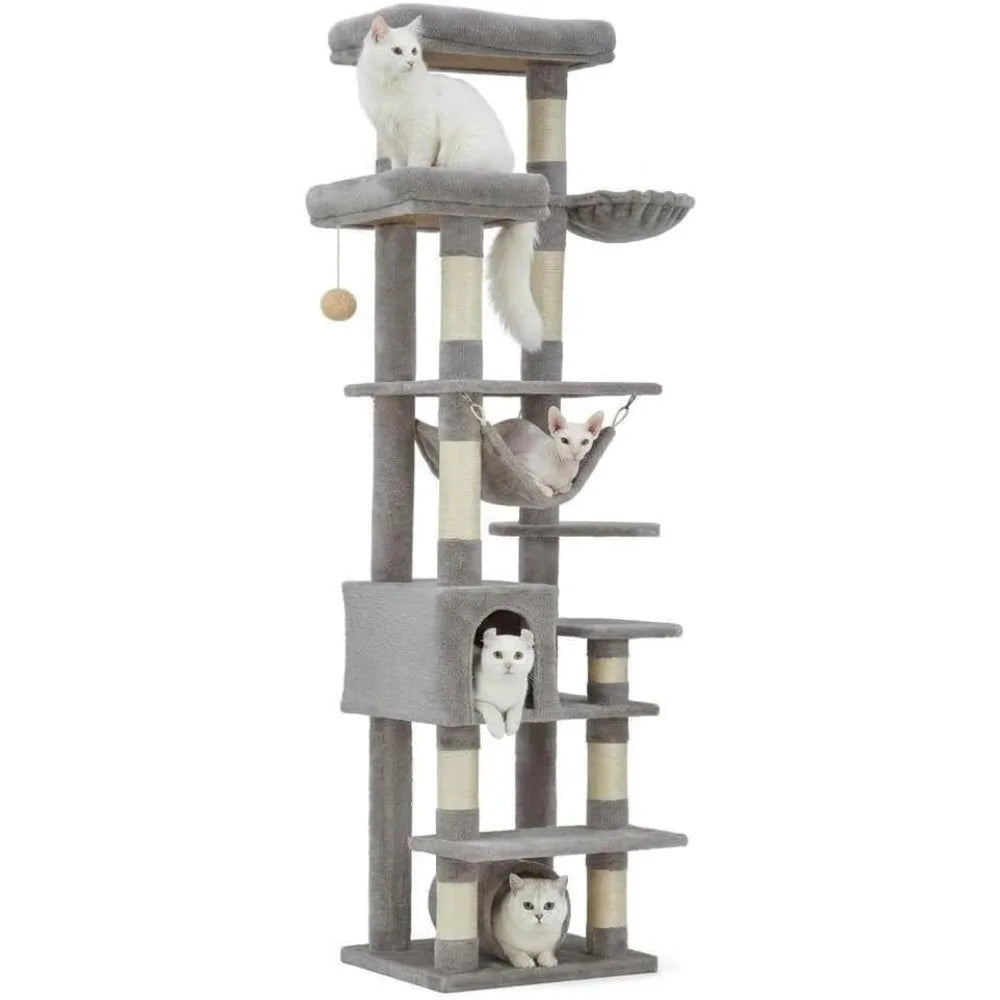 Garvee XXL Sturdy Large Cat Tree for Big Cats, Cat Tower with 11 Sisal Scratching Posts, Spacious Rest Platform, Cozy Hammock, Private Cat Condo and Hanging Toys