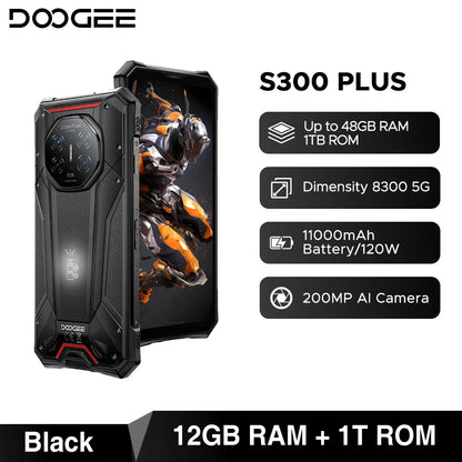 DOOGEE S300 Plus 5G Rugged Phone Dimensity 8300 12GB 1TB 11000mAh 120W 6.78'' Screen 200MP Camera Android 16 Smartphone NFC