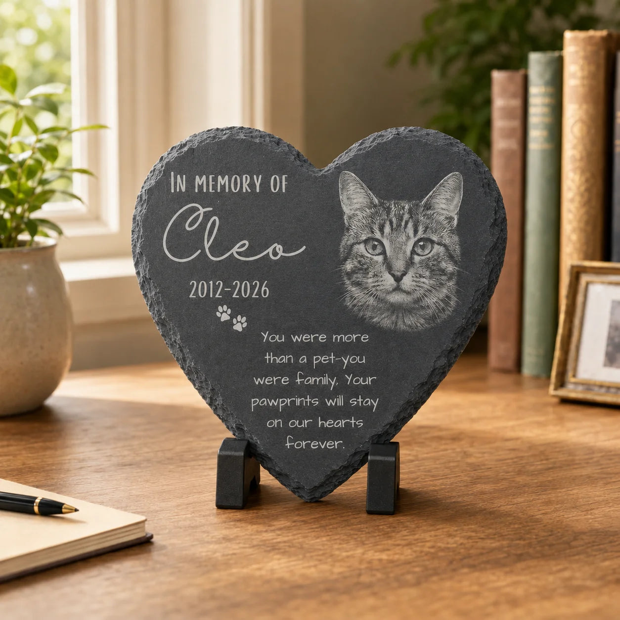 Custom Pet Memorial Gift Personalized Photo Cat Dog Memorial Stone Plaque Sympathy Keepsake Slate Garden Decoration with Stand