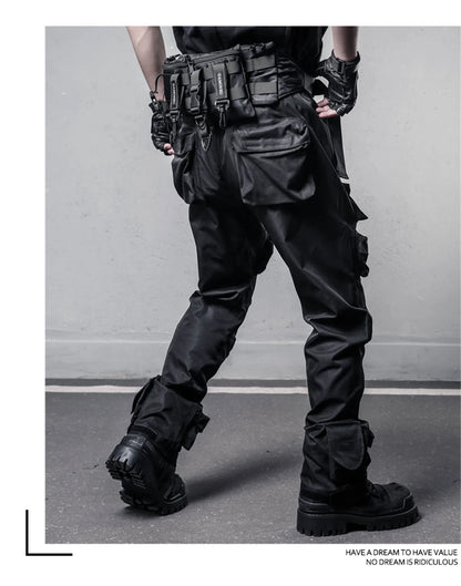 Tactical Cargo Pants Men Streetwear Hip Hop Multiple Pockets Paratrooper Trousers Functional Elastic Waist Casual Pant Techwear