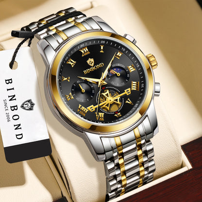 BINBOND Chronograph Men's Watches Accurate Quartz Watch For Men Luxury Luminous Waterproof StopWatch Durable Reloj