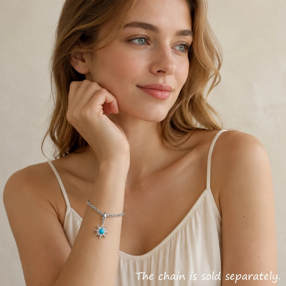 Blue Stone Sun Dangle Charm For Women Men 925 Sterling Silver Pendant Jewelry Trendy Gift