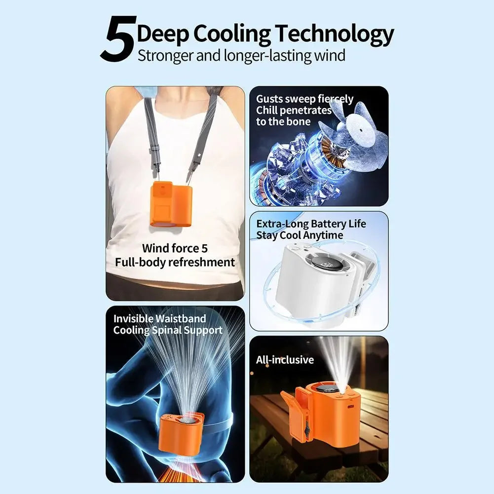 360 Rotatable Semiconductor Cooling Fan USB Rechargeable Clip Fan Quiet Design with LED Screen for Car & Camping