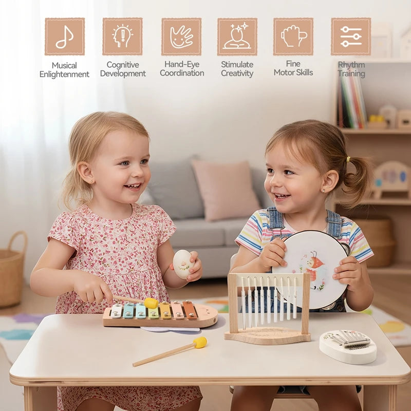 Montessori Kids Musical Toys Wooden Educational Instruments Baby Percussion Instruments Music Station Newborn Birthday Gift