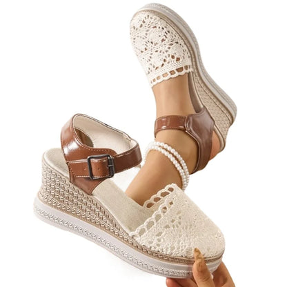 Women Sandals 2025 Summer New Fashion Canvas Wedge Sandals Casual Espadrilles Fashion Platform Woman Sandals Zapatos De Mujer